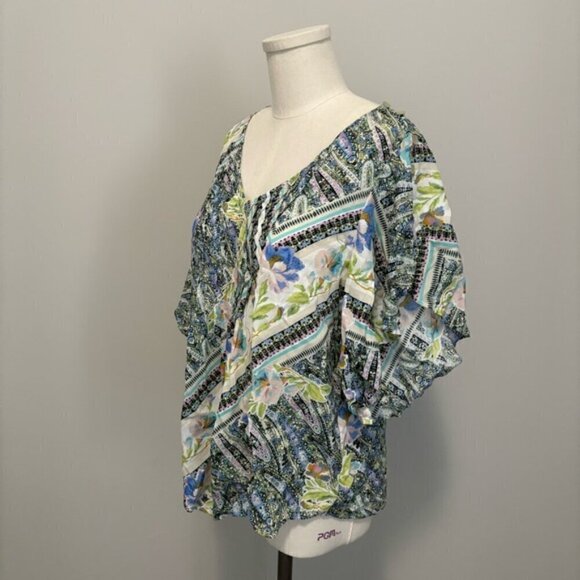 Anthropologie Maeve Maya Floral Flutter Sleeve Blouse Button Shoulder Size 6 - Picture 5 of 14